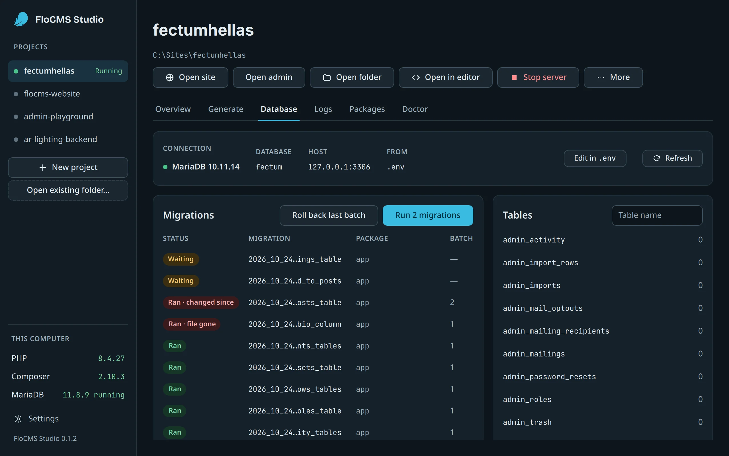 The Database tab